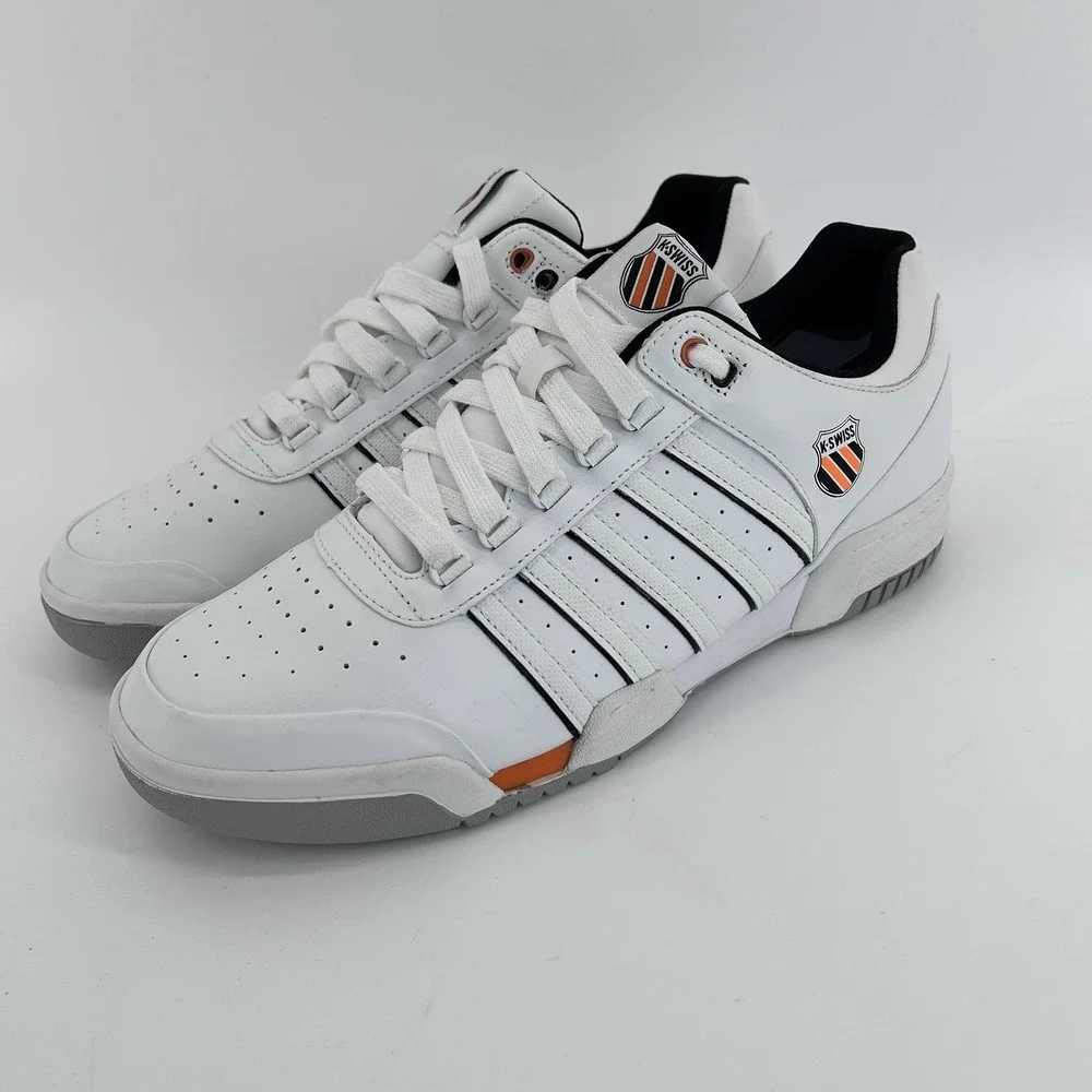 Retro Preppy Tenniscore Court Sneakers Mens 12 White Orange Casual Old Money